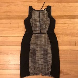 Grey + black knit dress with floral detailing